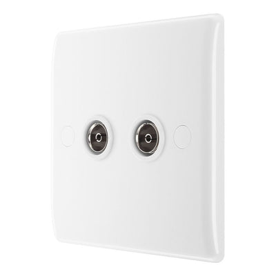 BG 861 Moulded Round Edge | White | 2 Gang Co-Axial TV Socket Outlet