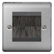 BG Brushed Steel Satin Single 2 Gang Brush Cable Entry Wall Plate Black by British General (BG-NBSEMS2+EMFO-1)