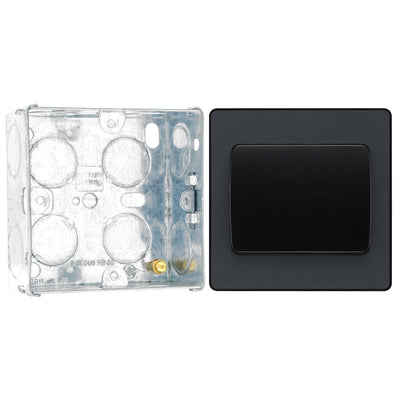 BG Evolve Matt Grey 1G Wide Rocker Light Switch PCDMG12WB with 35mm Steel Back Box