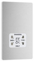 BG PCDBS20W Brushed Steel Evolve 115-240V Dual Voltage Shaver Socket - White Insert