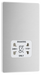 PCDBS20W Front - This Evolve Brushed Steel dual voltage shaver socket from British General is suitable for use with 240V and 115V shavers and electric toothbrushes.