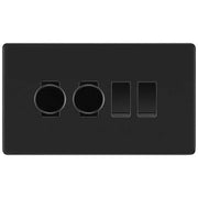 BG Screwless Matt Black 4 Gang Switch 2x Trailing Edge LED Dimmer 2x Intermediate Custom Grid Switch by British General (BG-SCRL-FB-4G-CUSTOM-2x-Dimmer-2x-INT)