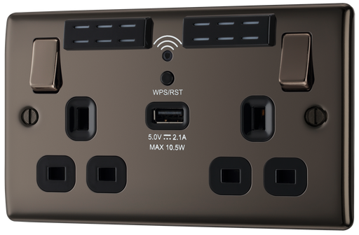 NBN22UWRB Front - This 13A double power socket with integrated Wi-Fi Extender from British General will eliminate dead spots and expand your Wi-Fi coverage.