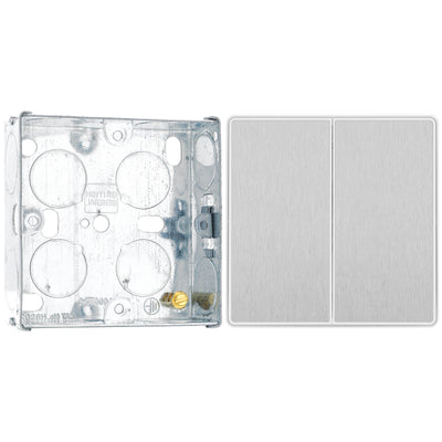 BG Evolve Brushed Steel 2 Way Double Edge to Edge Rocker Switch PCDBS42EW with 25mm Steel Back Box