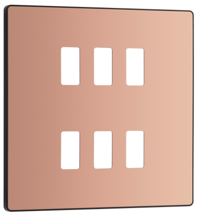 BG RPCDCP6B Evolve Grid Polished Copper 6 Module Square Front Plate - Black Trim by British General (BG-RPCDCP6B-Shopify-SA-1)