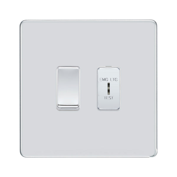 BG Screwless Polished Chrome 2 Gang Emergency Lighting (EMG LTG TEST) Key Switch with 2 Way Single Pole Switch