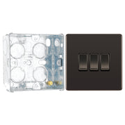 BG Screwless Black Nickel 20A 16AX 2 Way Triple Light Switch FBN43 with 35mm Steel Back Box