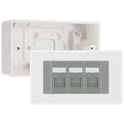 BG Nexus White RJ45 CAT6 Module with 3 Gang Faceplate, 3 Port Network Socket & 50mm Back Box (Grey Insert) by British General (BG-EMRJ45C6G-3G-50)