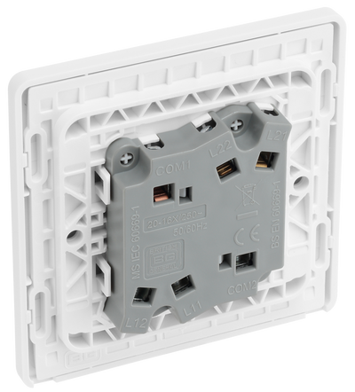 BG PCDCL42W Pearlescent White Evolve 2 Gang 20A 16AX 2 Way Light Switch - White Insert