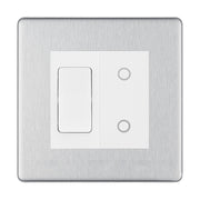 BG Brushed Steel Screwless 2 Gang Custom Switch 1x 2 Way Switch 1x Secondary Touch Dimmer White Inserts by British General (BG-SL-BS-2G-1x 2-Way Switch-1x STD-WI)