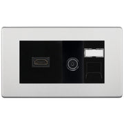 BG Screwless Brushed Steel Media Wall Plate TV Aerial, HDMI & CAT6 Outlet – Black Insert