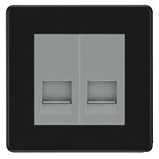BG Screwless Matt Black Double Secondary Telephone Socket, Screw Terminal - Grey Insert by British General (BG-FFBEMS2+EMBTSSG)