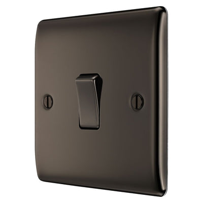 BG Nexus Black Nickel 20A, 16AX 2 Way Single Light Switch NBN12 and 25mm Steel Back Box