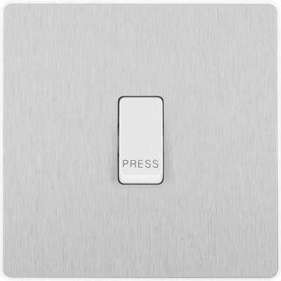 Switches: BG Evolve Brushed Steel Screwless Switches & Sockets White Insert Range PCDBS12W - Single Light Switch 20A by British General (BG-EVOLVE-BRUSHED-STEEL-PCDBS12W)