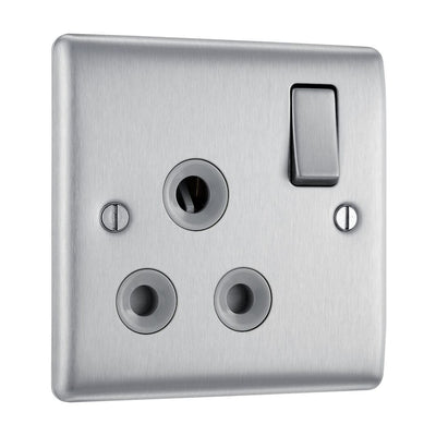 BG Nexus Brushed Steel 15A Switched Round Pin Single Socket NBS99G and 25mm Steel Back Box