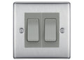 BG Nexus Brushed Steel 2 Gang 20AX 2-Way switch Custom Grid – Grey Insert