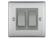 BG Nexus Brushed Steel 2 Gang 20AX 2-Way switch Custom Grid – Grey Insert by British General (BG-Nexus-BS-2G-Combo-2x 2WAY-GR)