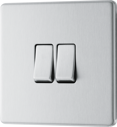BG Electrical FBS42 Nexus Screwless Flat-Plate Double Light Switch Brushed Steel 2 Way 10A