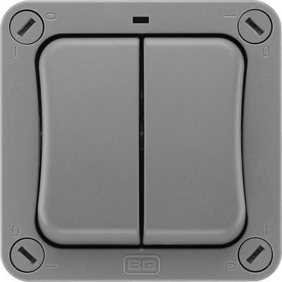 BG Electrical WP42 Nexus Storm Grey 2 Gang 2 Way Single Pole Switch With Neon IP66 20A