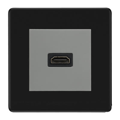 BG Nexus Flatplate Screwless Matt Black 1 Gang HDMI Socket Grey Insert by British General (BG-FFBEMS2+EMHDMIG)
