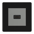BG Nexus Flatplate Screwless Matt Black 1 Gang HDMI Socket Grey Insert