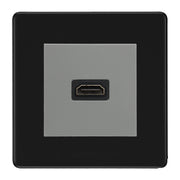 BG Nexus Flatplate Screwless Matt Black 1 Gang HDMI Socket Grey Insert by British General (BG-FFBEMS2+EMHDMIG)