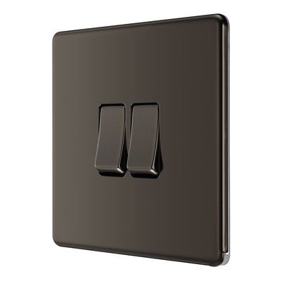 BG Screwless Black Nickel 20A 16AX 2 Way Double Light Switch FBN42 with 25mm Steel Back Box