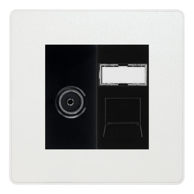 BG Evolve Pearlescent White TV Aerial & RJ45 CAT6 Data Socket - Black Insert