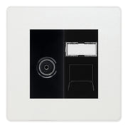BG Evolve Pearlescent White TV Aerial & RJ45 CAT6 Data Socket - Black Insert