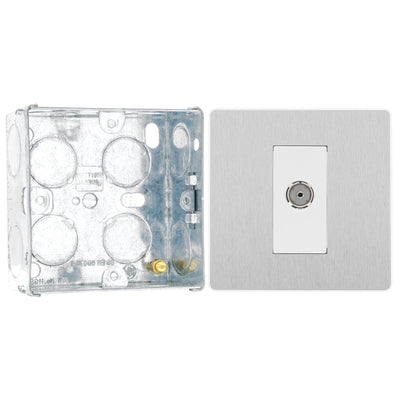 BG Evolve Brushed Steel Co-Axial Socket Outlet PCDBS60W with 35mm Steel Back Box