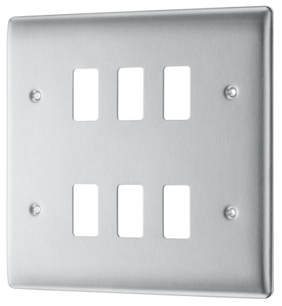 BG RNBS6 Nexus Grid Brushed Steel 6 Module Front Plate