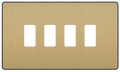 BG RPCDSB4B Evolve Grid Satin Brass 4 Module Rectangular Front Plate - Black Trim