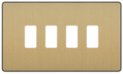BG RPCDSB4B Evolve Grid Satin Brass 4 Module Rectangular Front Plate - Black Trim by British General (BG-RPCDSB4B-Shopify-SA_1)