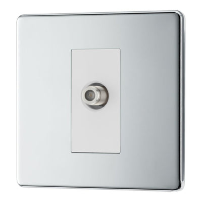BG Screwless Polished Chrome 1 Gang Satellite Socket FPC64 with 35mm Steel Back Box