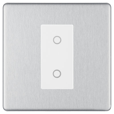BG Nexus Screwless Brushed Steel Single Master Touch Dimmer Switch White Insert by British General (BG-EMTDMW+FBSEMS1)