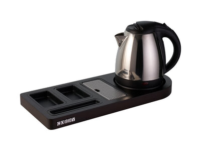 Corby Buckingham Standard Welcome Tray in Dark Wood with 1L Kettle in Polished Steel - UK Plug by Corby of Windsor (Corby-13737)