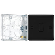 BG Nexus Metal Matt Black 20A 16AX 2 Way Single Light Switch NFB12 with 25mm Steel Back Box by British General (BG-NFB12+HGS02)