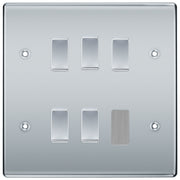 BG Polished Chrome 5 Gang 2 Way Custom Grid Light Switch with Back Box Included by British General (BG-NEXUS-PC-5G-CUSTOM-LIGHT-SWITCH)