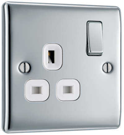 BG NPC21W Nexus Metal Polished Chrome 1 Gang 13A Switched Socket - White Insert