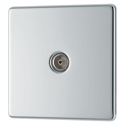 BG Screwless Polished Chrome 1 Gang Coaxial TV Socket FPC60 with 35mm Steel Back Box