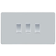 BG Polished Chrome Screwless 3 Gang light Switch in Double Format Custom Grid by British General (BG-SCL-PC-3G-CUSTOM-LIGHT-SWITCH)