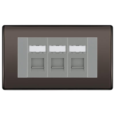 BG Nexus Black Nickel 3 Gang RJ45 Cat6 Data Socket Outlet Grey Inserts by British General (BG-NBNRJ453G)