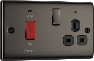 BG NBN70B Nexus Metal Black Nickel 45A 2 Pole Cooker Switch 13A Neon Switched Socket