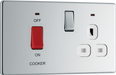 FPC70W Front - This 45A cooker control unit from British General includes a 13A socket for an additional appliance outlet and has flush LED indicators above the socket and switch.