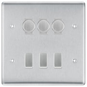 BG Nexus Brushed Steel 6 Gang Switch 3x Trailing Edge LED Dimmer 3x Intermediate Custom Grid Switch by British General (BG-Nexus-BS-6G-CUSTOM-3x-Dimmer-3x-INT)