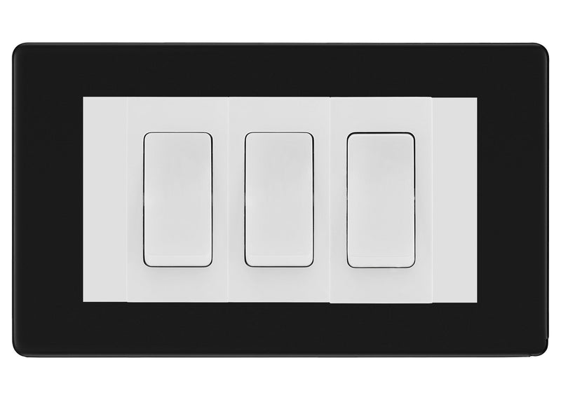 BG Matt Black Screwless 3G Switch 2x Intermediate 1x 2 Way Switch - White Insert