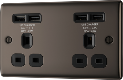 BG NBN24U44B Nexus Metal Black Nickel 2 Gang 13A 4x USB-A 4.2A Unswitched Socket