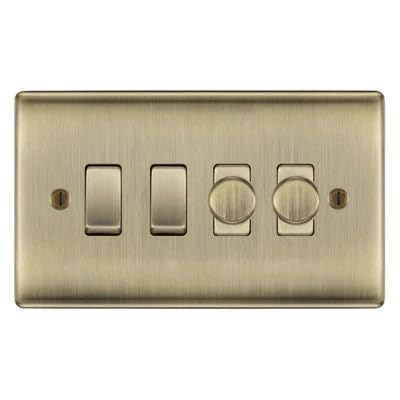 BG Nexus Antique Brass 4 Gang Switch 2x Trailing Edge LED Dimmer 2x Intermediate Custom Grid Switch