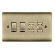 BG Nexus Antique Brass 4 Gang Switch 2x Trailing Edge LED Dimmer 2x Intermediate Custom Grid Switch by British General (BG-Nexus-AB-4G-CUSTOM-2x-Dimmer-2x-INT)
