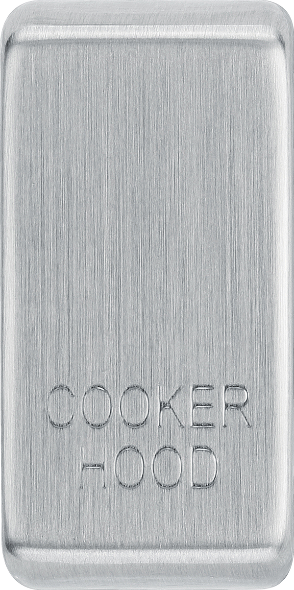 RRCHBS Front - This brushed steel finish rocker can be used to replace an existing switch rocker in the British General Grid range for easy identification of the device it operates and has 'COOKER HOOD' embossed on it.